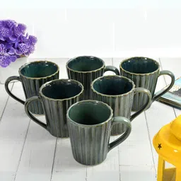 CLIO'S HERITAGE STORE Green 6 Pieces Textured Ceramic Glossy Mugs 300ml each-13