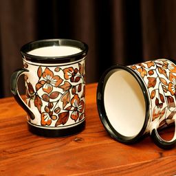 Freakway White 2 Pcs Handcrafted Printed Ceramic Glossy Cups and Mugs 250 ml-image-13