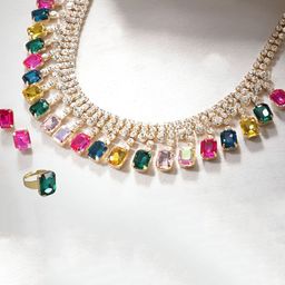 ORANGENYSHA 18K Gold Plated Crystal AD Studded Necklace & Earrings With Finger Ring-14