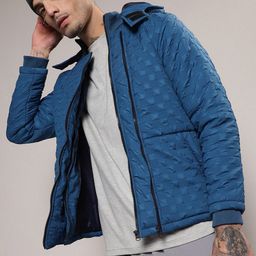 Campus Sutra Blue Self Design Windcheater Puffer Jacket-picture-9
