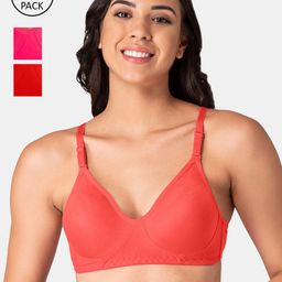 KOMLI Woman Pack of 3 Coral & Pink T-shirt Bra-image-5