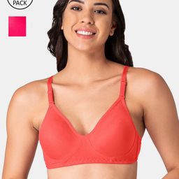 KOMLI Pack Of 2 Coral Solid T-Shirt Bras - Wireless-27