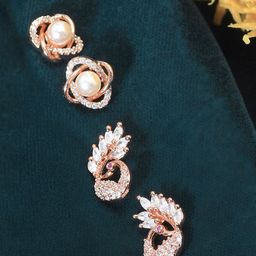 Zaveri Pearls Set of 2 Rose Gold-Plated Handcrafted Contemporary Studs-67