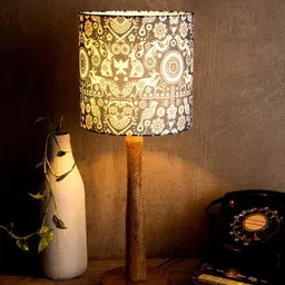 green girgit Navy Blue & Beige Indian Art Printed Contemporary Table Lamp-23