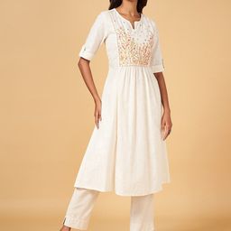 RANGMANCH BY PANTALOONS Floral Embroidered Anarkali Cotton Kurta-image-52