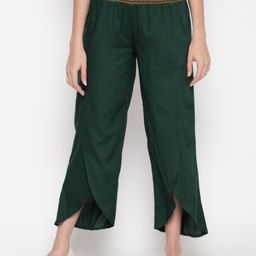 AKIMIA Women Green Smoked Tulip Palazzos-image-28