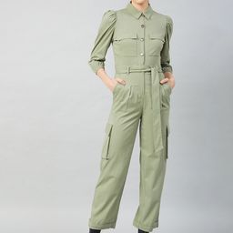 Athena Women Olive Green Solid Jumpsuit-11