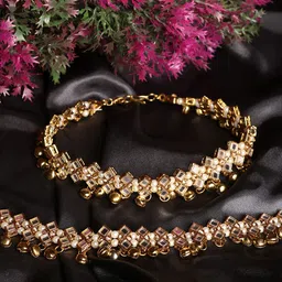 JEWELS GEHNA Set of 2 Gold Plated Bridal Look Stone and Pearl Studded Anklet-image-53
