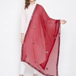 Clora Creation Maroon & Silver-Toned Embroidered Dupatta with Mirror Work-0