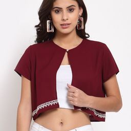 Style Quotient Women Maroon & White Embroidered Crop Shrug-image-43