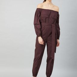 Athena Women Brown Solid Cotton Jumpsuit-picture-17