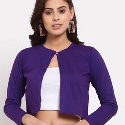 Style Quotient Women Purple Solid Open Front Shrug with Button-image-13