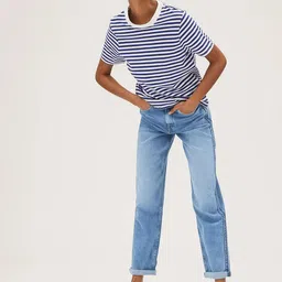 Marks & Spencer Women Blue Boyfriend Fit High-Rise Heavy Fade Jeans-picture-12