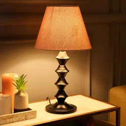 BTR CRAFTS Khaki & Black Textured Frustum Shaped Metal Table Lamp with Adjustable Cord-9