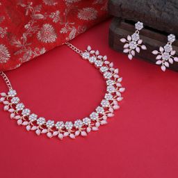 Atasi International Women Rose Gold-Plated White & Pink Crystal-Studded Jewellery Set-2