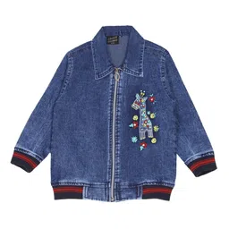 CREMLIN CLOTHING Girls Blue Washed Denim Jacket with Embroidery-image-12
