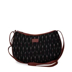 ZOUK Black & Grey Ikat Printed Half Moon Sling Bag-4