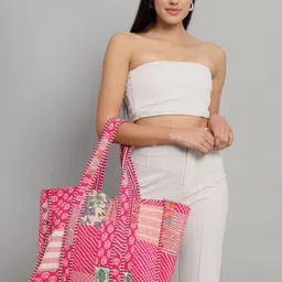 HANDICRAFT PALACE Floral Printed Structured Tote Bag-image-49