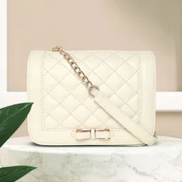 AMYENCE Cream-Coloured Structured Sling Bag with Quilted image 1
