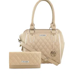 FLYING BERRY Beige PU Structured Handheld Bag with Quilted image 1