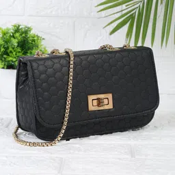 FARGO Black PU Structured Sling Bag with Quilted image 1