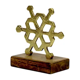 Hind Decor Gold-Toned Textured Aluminium Christmas Snow Figurine On Wooden Base Showpiece-image-96