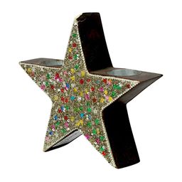 Hind Decor Brown & Gold-Toned Wooden Christmas Star Candle Holder-picture-2
