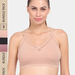 Amour Secret Pack of 3 Seamless Lightly Padded Anti-Odour Sports Bra S6351_Blk_Muv_Skn-image-94