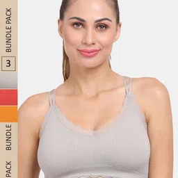 Amour Secret Pack of 3 Lightly Padded Anti-Odour Sports Bra S3061_Gry_Org_Rst-image-59