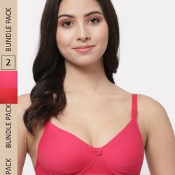 College Girl Red & Pink Pack Of 2 Underwired Lightly Padded Cotton Bra-26