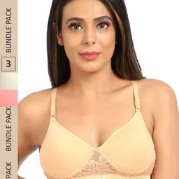 Designer Bugs Grey & Pink Pack of 3 Cotton Lightly Padded Bra-image-56