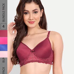 FIMS Pack of 4 Rapid-Dry Lace Lightly Padded Bra Fancy_Pad_Bra_BluePinkRaniMaroon-image-50
