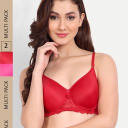 FIMS Pack of 2 Rapid-Dry Lace Lightly Padded Bra Fancy_Pad_Bra_RedRani-picture-4