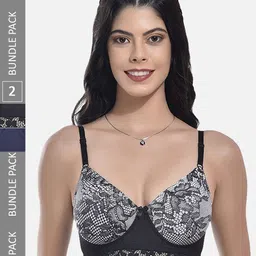 StyFun Pack Of 2 Self Design Lace Full Coverage Lightly Padded Bra-37