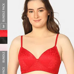 Curvy Love Pack Of 3 Floral Self Design Full Coverage T-shirt Bra With All Day Comfort-47