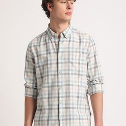 THE BEAR HOUSE Tartan Checks Slim Fit Cotton Linen Casual Shirt-image-17