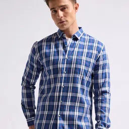 MISCHIEF MONKEY Men Classic Tailored Fit Spread Collar Tartan Checked Cotton Casual Shirt-image-80