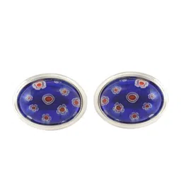 PELUCHE Men Blue Silver Plated Floral Printed Oval Cufflinks-picture-28