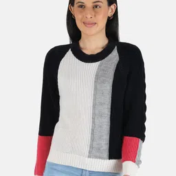 Monte Carlo Women Navy Blue & White Colourblocked Pullover-image-30