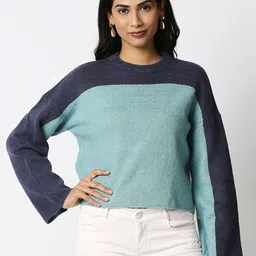 20Dresses Women Navy Blue & Blue Colourblocked Printed Acrylic Wool Pullover-picture-16