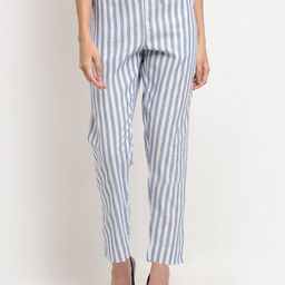 TAG 7 Women Blue & White Striped Cotton Trousers-image-69