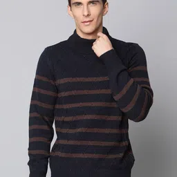 BEN SHERMAN Men Navy Blue & Tan Striped Pullover-image-17