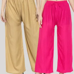 Clora Creation Women Pack Of 2 Beige & Fuchsia Palazzos-image-98