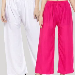 Clora Creation Women Pack Of 2 White & Pink Knitted Palazzos-image-34