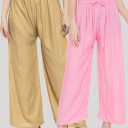 Clora Creation Women Tan & Pink Set Of 2 Knitted Ethnic Palazzos-image-65
