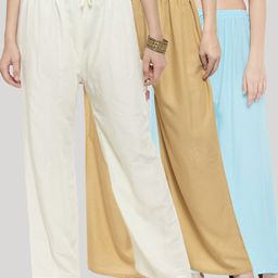 Clora Creation Women Pack Of 3 Solid Wide Leg Palazzos-image-54