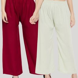Clora Creation Women Off-White & Maroon Pack of 2 Palazzos-image-41