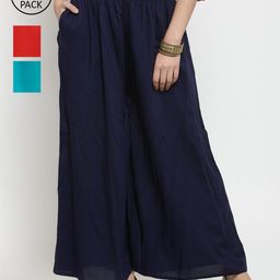 Clora Creation Set Of 3 Women Flared Knitted Palazzos-image-89