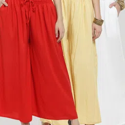 Clora Creation Women Pack Of 3 White & Red Flared Knitted Ethnic Palazzos-image-90