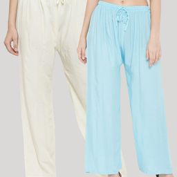 Clora Creation Women Pack Of 2 Turquoise Blue & White Knitted Palazzos-image-74